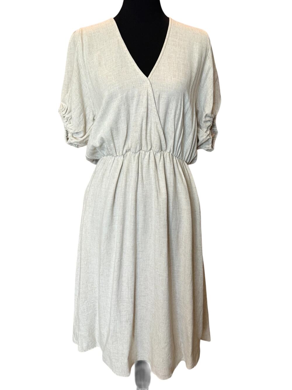 New VELVET TORCH Nordstrom Camel PUFF Sleeve Dress Large ~ Normcore